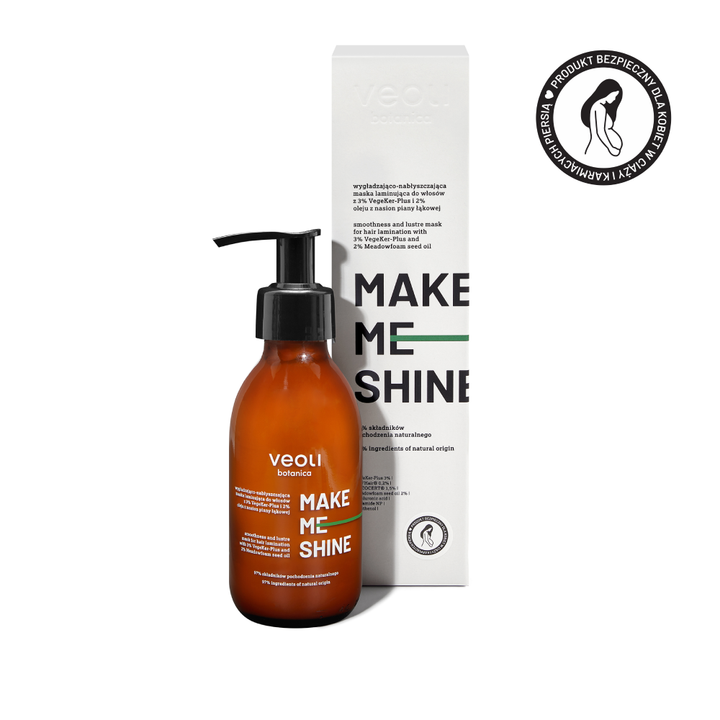 VEOLI BOTANICA Make Me Shine - Wygładzająco–nabłyszczająca maska laminująca do włosów z 3% VegeKer - Plus i 2% oleju z nasion piany łąkowej 140ml