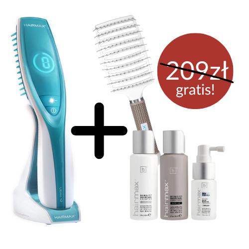 HAIRMAX® LaserComb Ultima 12 - Grzebień laserowy z wyświetlaczem + szczotka i kosmetyki Hairmax Travel Size GRATIS