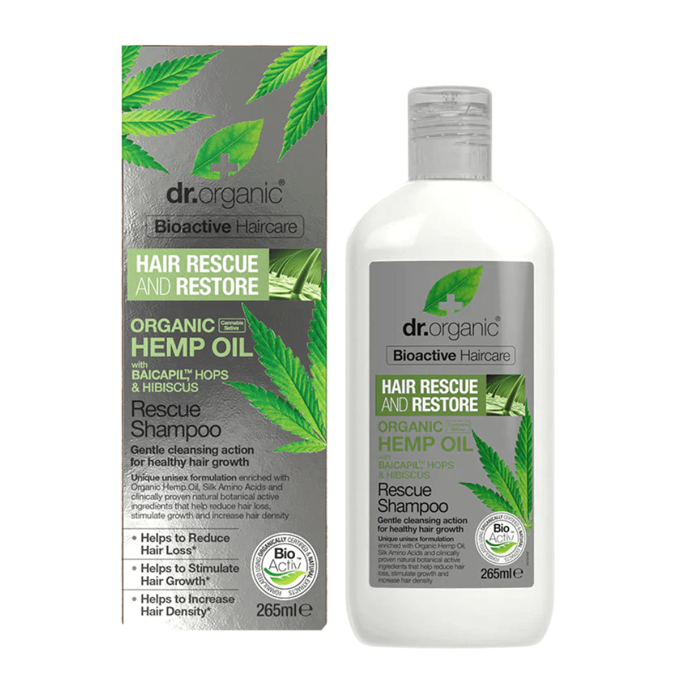 DR.ORGANIC Odbudowujący szampon do włosów z olejem z nasion organicznych konopi 265 ml