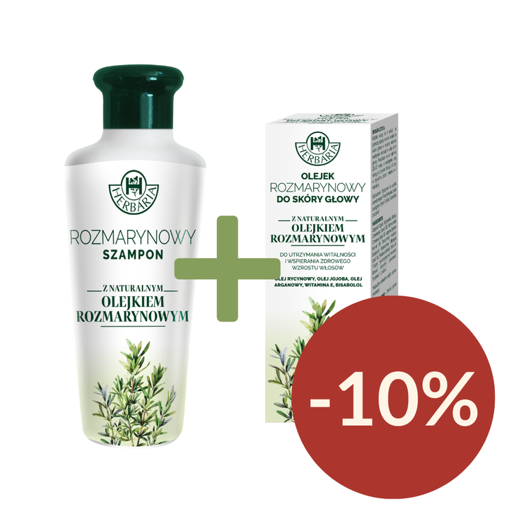 ZESTAW HERBARIA BANFI Szampon z naturalnym olejkiem rozmarynowym 250 ml + Olejek rozmarynowy 30ml -10%