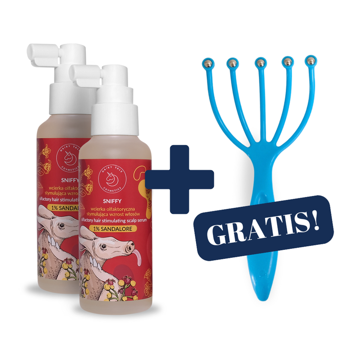 ZESTAW HAIRY TALE COSMETICS 2x Sniffy - Wcierka olfaktoryczna stymulująca wzrost włosów 1% Sandalore 120 ml + Masażer GRABKI GRATIS!!!